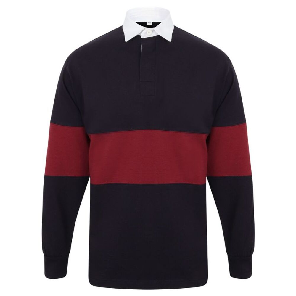 Front Row Adults Unisex Panelled Tag Free Rugby Shirt / Navy/Burgundy